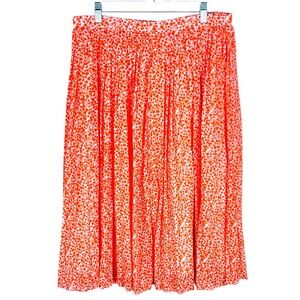 J.Crew Lightweight‎ Orange Floral Midi Pleated Skirt Zip Close Lined Cottagecore